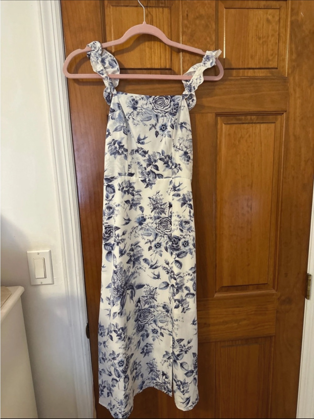 SHEIN White and Blue Floral Ruffle-Strap Sundress